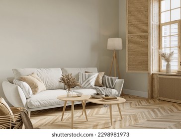 Modern living room interior with cozy sofa on empty wall background, 3d rendering 
 - Shutterstock ID 2298981973