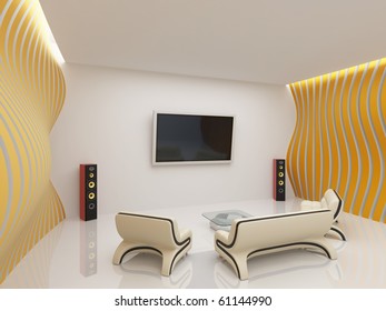 Modern Living Room Interior With Futuristic Furniture