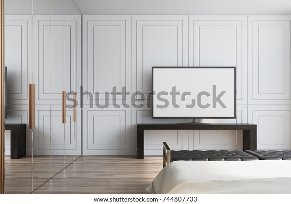 Modern Living Room Interior White Walls Stock Illustration 744807733