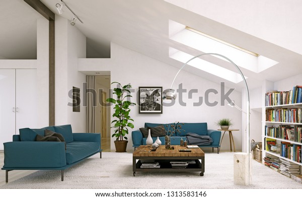 Modern Living Room Scandinavian Interior Design Stock