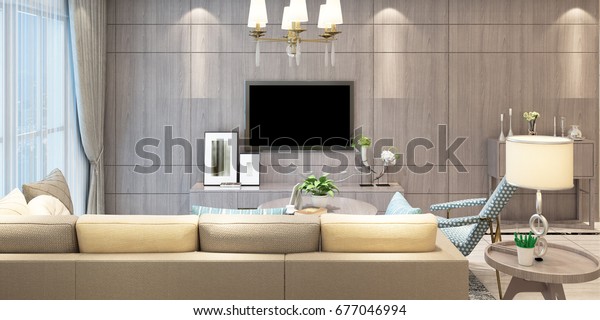 Modern Living Room Sofa Tv On Stock Illustration 677046994