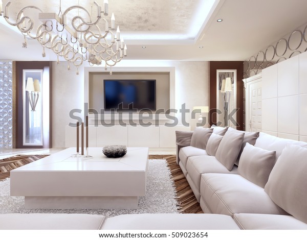 Modern Living Room White Colors Integrated Stockillustration