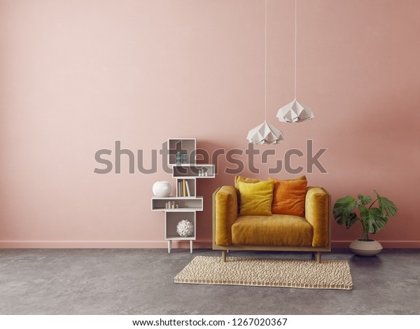 Modern Living Room Yellow Armchair Lamp Stock Illustration
