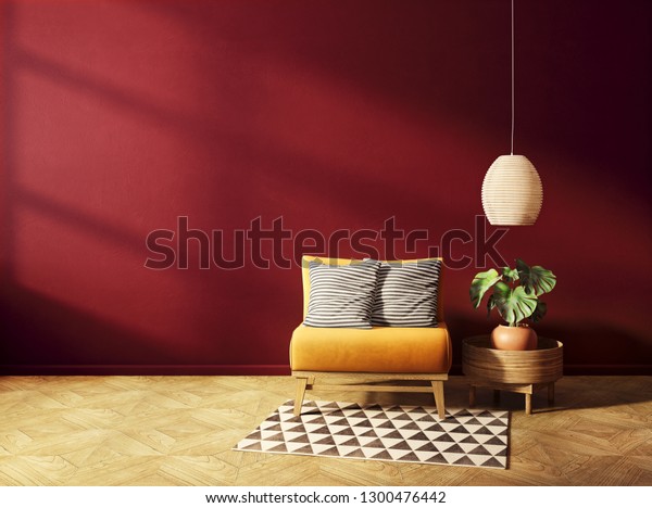Modern Living Room Yellow Armchair Red Stock Illustration