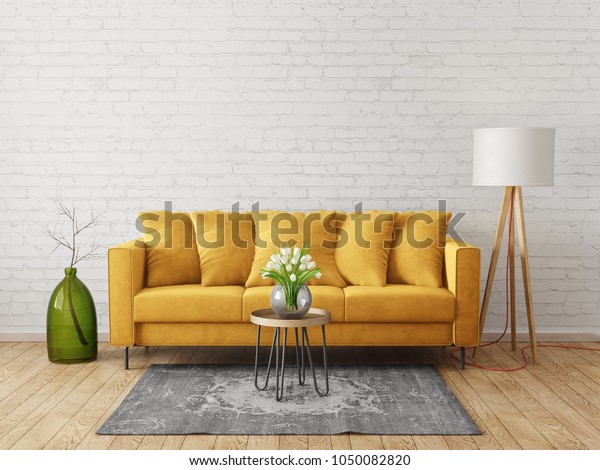 Modern Living Room Yellow Sofa Lamp Stock Image Download Now