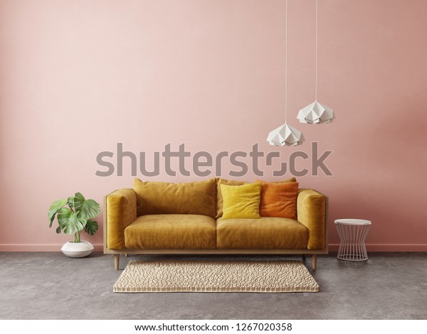 Modern Living Room Yellow Sofa Lamp Stock Illustration
