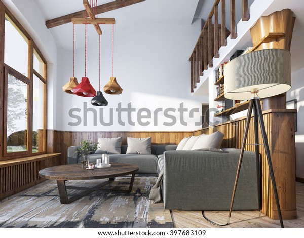 Modern Livingroom Loft Style Living Room Stockillustration