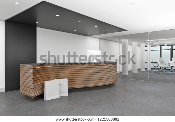 Modern Lobby Interior Reception Desk Office Stock Illustration