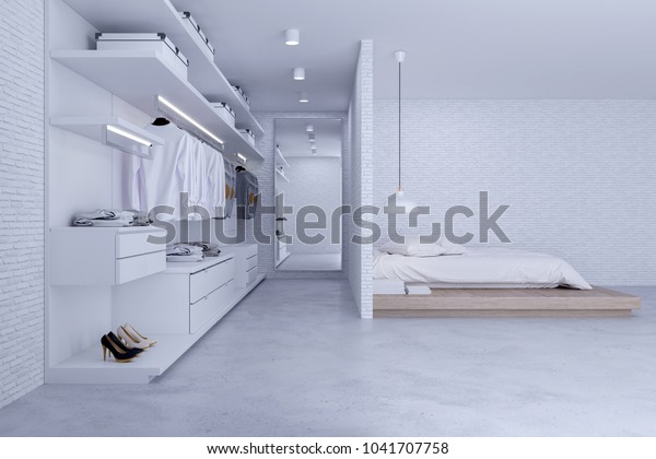 Modern Loft Bedroom Interior Dressing Room Stock Illustration