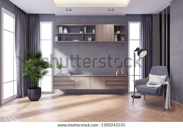 Modern Loft Dark Livingroom Interior Design Stock