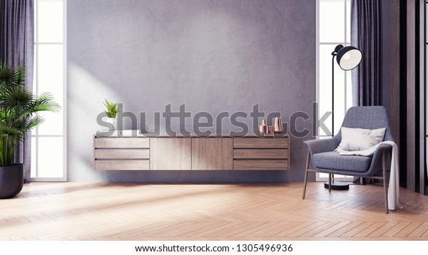 Modern Loft Dark Livingroom Interior Design Stock