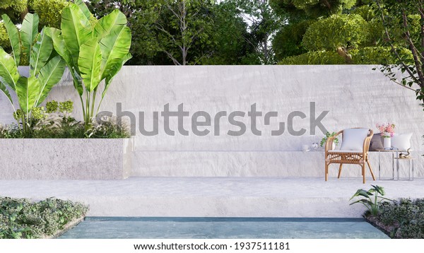 Modern loft style concrete patio for outdoor\
seating areas,3d\
rendering