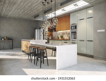modern loft style  kitchen interior. 3d rendering design concept