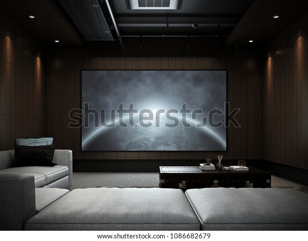 Modern Luxury Home Theater Room 2 Stock Illustration 1086682679