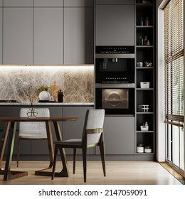 Modern Luxury Kitchen Interior Design, 3d Rendering