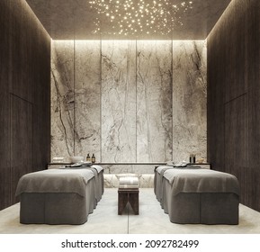 Modern luxury massage room interior with two beds and star ceiling light 3D Rendering, 3D Illustration - Powered by Shutterstock