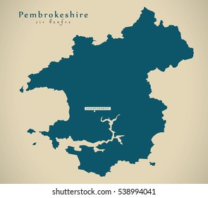 Modern Map - Pembrokeshire Wales UK Illustration