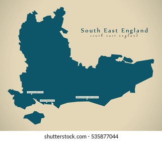 Modern Map - South East England UK Illustration