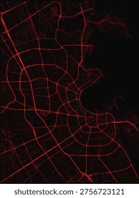 Modern map tracing of Doha, Qatar. High-detail line art of the Qatari capital's street infrastructure and bay coastline — clean, graphic and built for contemporary spaces.