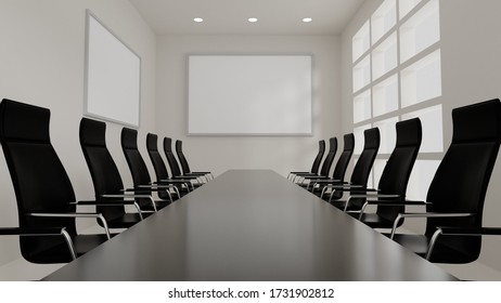 Modern Meeting Or Conference Room With Empty Poster Or Photo Frame.3d Rendering.3d Illustration .