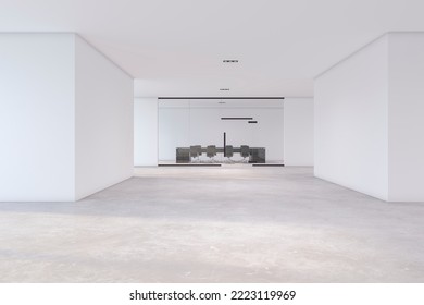 Modern Meeting Room Hallway Interior With Glass Wall. 3D Rendering