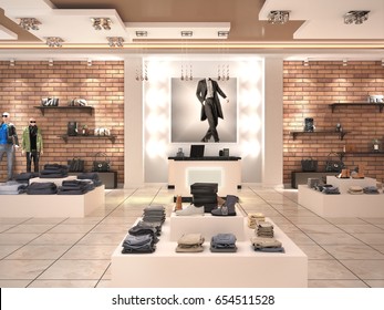 Modern Men's Fashion Store In The Mall. 3d Illustration