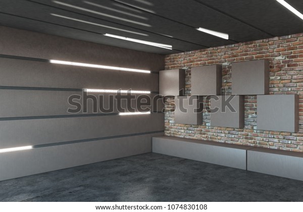 Modern Metal Garage Interior Illuminated Walls Stock