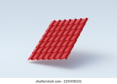 Modern Metal Roof Tile Of Red Color. Contemporary Roofing System. Building Materials. Type Of House Cover. 3d Render