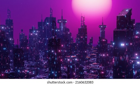 Modern Metropolis Cyber City Disco Future Concept Background 3d Illustration