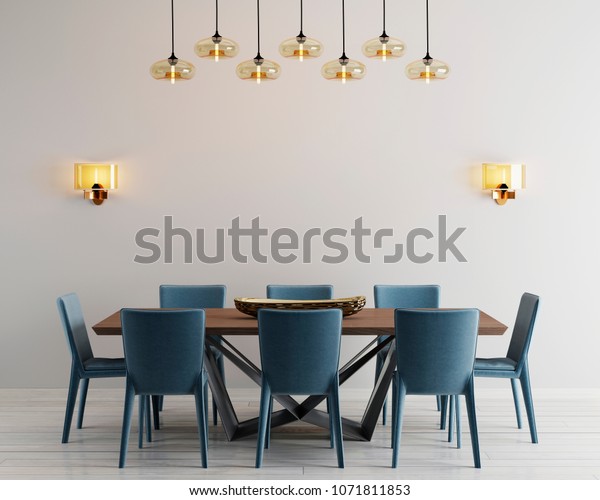 Modern Minimalistic Dining Room Interior Beige Stock