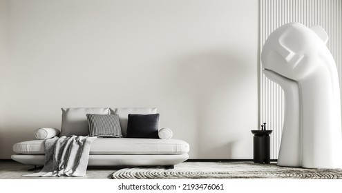 Modern Minimalistic White Interior With Big Sculpture Of A Sleeping Woman, 3d Illustration Mockup, 3d Render