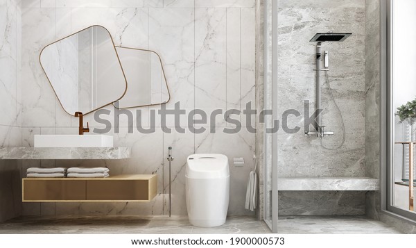 Modern Mock Interior Design Bathroom White Stock Illustration 1900000573