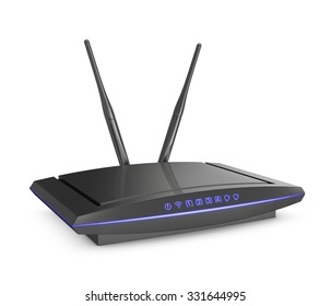 Modern Modem With Blue Light On A White Background