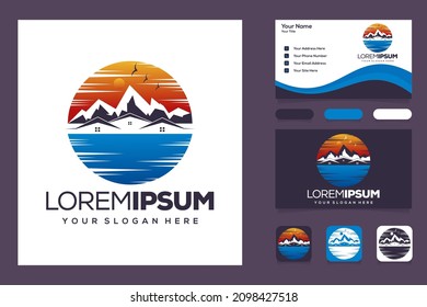 Modern Mountain House And Sea Logo Design Template