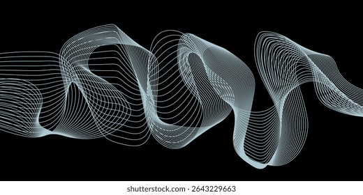 Modern multicolor gradient flowing wave lines. Parallel lines of vibrant color. Stylized line art background. curving and wavy gradient lines against a black background.