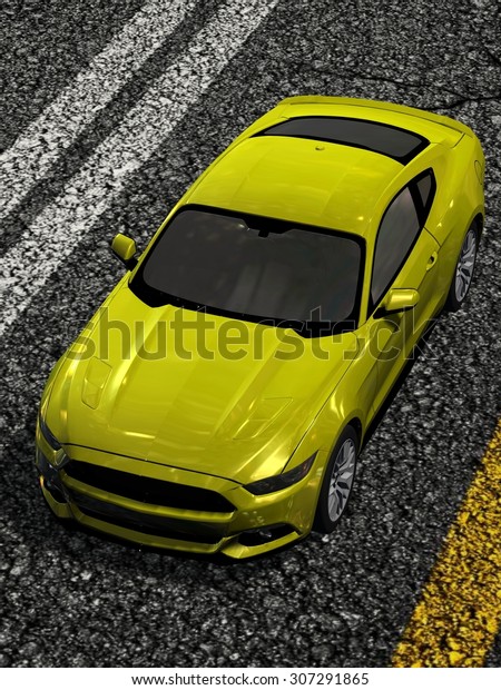 modern\
muscle car - sports car on street - top\
view