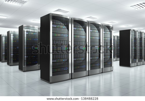 Modern network and communication concept: server room in datacenter