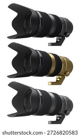 Modern nonexistent DSLR macro camera lens on white background. 3D rendering and illustration of professional photography gear for live streaming and vlogging