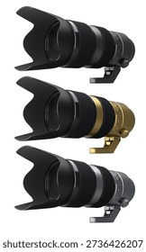 Modern nonexistent DSLR macro camera lens on white background. 3D rendering and illustration of professional photography gear for live streaming and vlogging