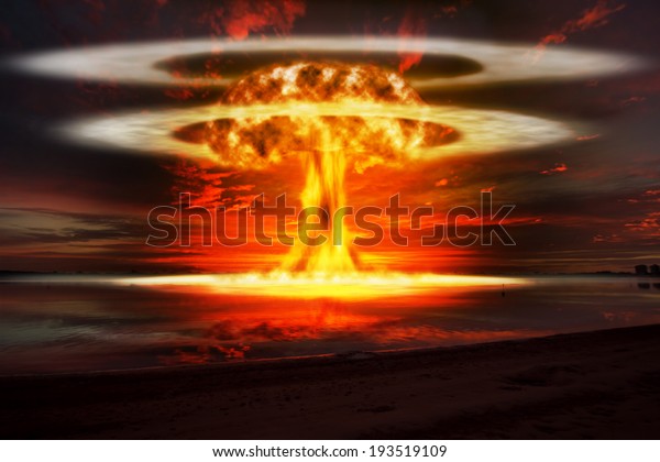 A modern\
nuclear bomb explosion over water\
