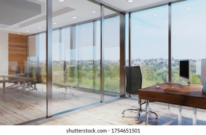 Modern Office Building Interior. 3D Rendering.