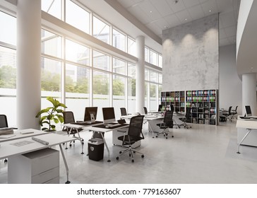 modern office building interior  3d rendering concept