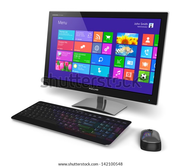 Moderner Desktop Pc Systemmonitor Fur Geschaftskunden Mit Touchscreen Benutzeroberflache Stockillustration