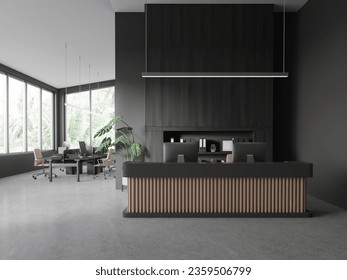 modern office with computer on table