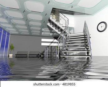 The Modern  Office Hall Interior With Stairs In Insurance Case