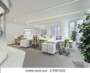 Interior Open Space Office Green White Stock Illustration 1323467216