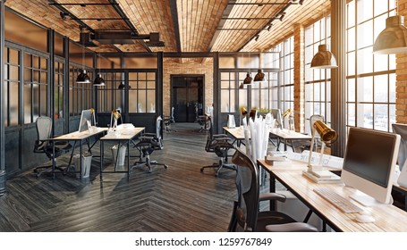 Modern Office Interior Design Loft Concept Stock Illustration ...