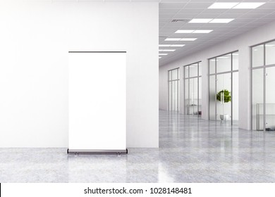 Modern Office Interior With Empty Ad Poster. Mock Up, 3D Rendering 