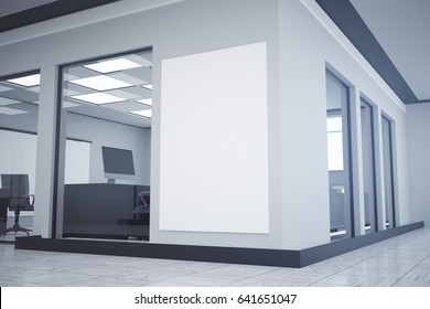 Modern Office Interior With Empty Banner/poster/billboard On Wall. Mock Up, 3D Rendering