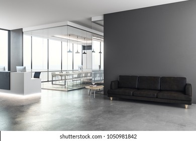Modern office interior with reception desk and copy space on wall. Mock up, 3D Rendering 
